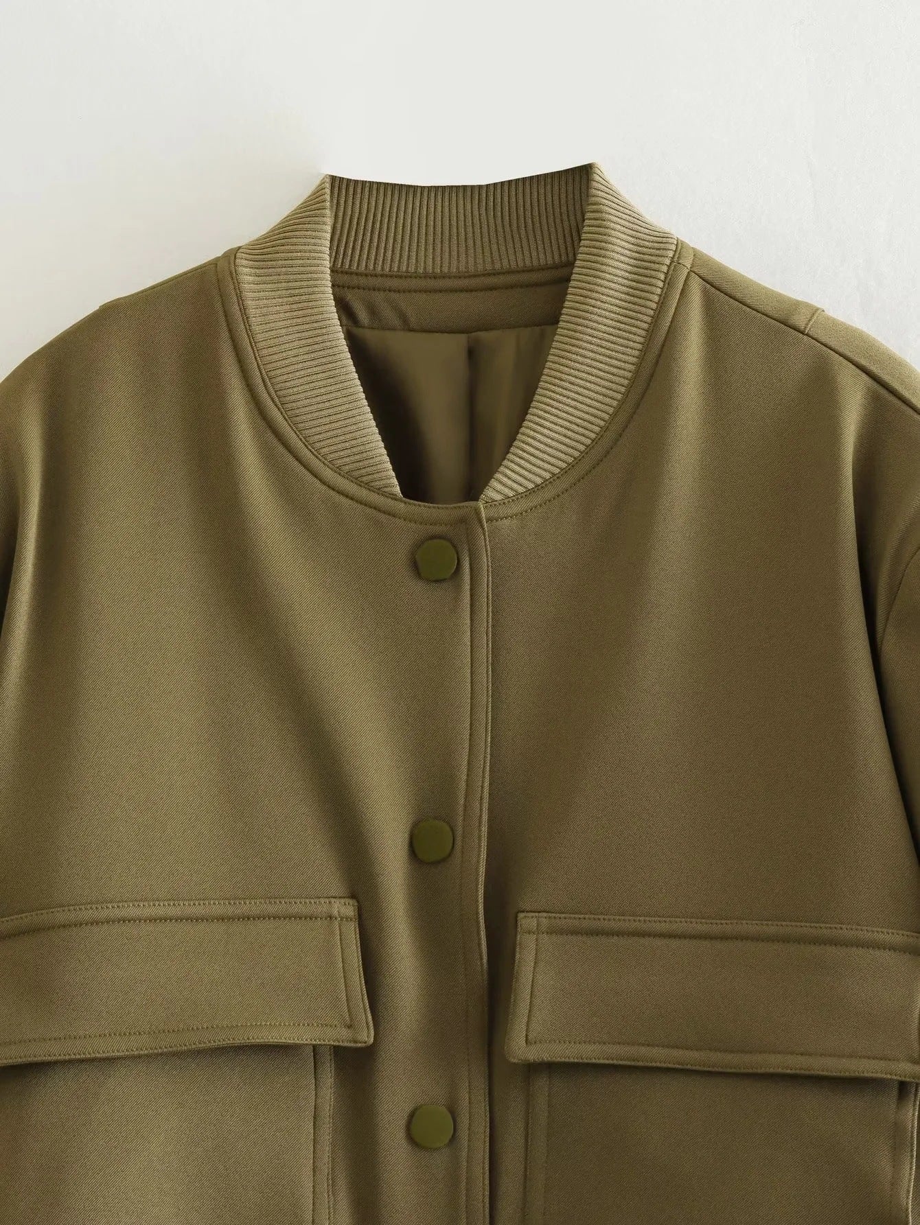 Women's Bomber Jacket Spring and Autumn Pocket Long Sleeve Casual Single Breasted Coat 43