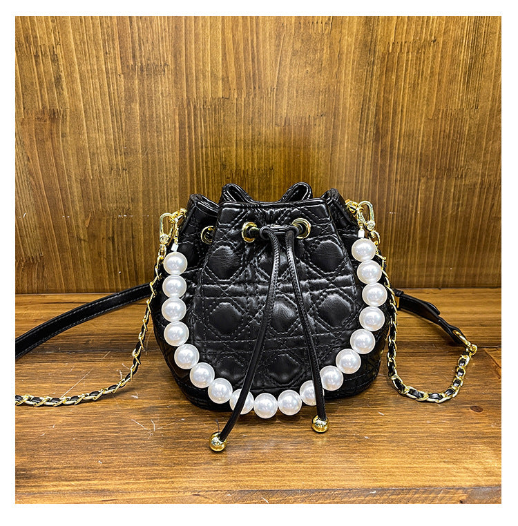 Women Lingge Bag Fashion Pearl Bucket Bag Shoulder Messenger Bag 10