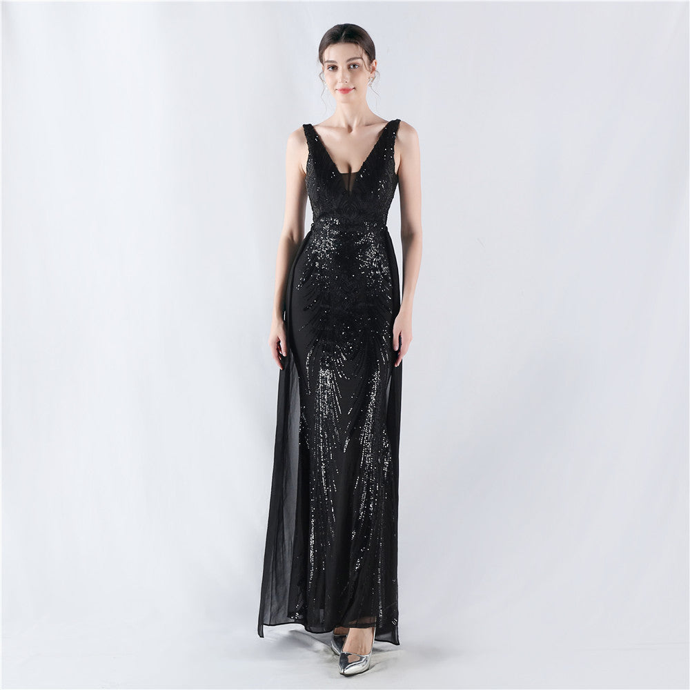 Women Beaded Beaded Sequin Evening Dress 10