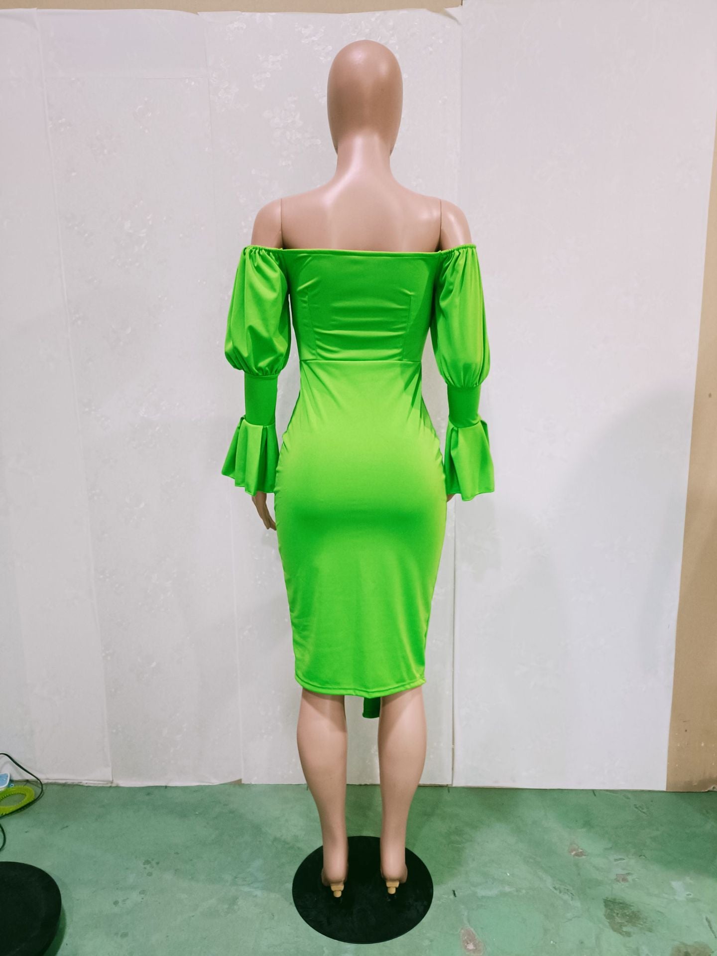 Women Sexy Off Shoulder Balloon Sleeve Dress 12