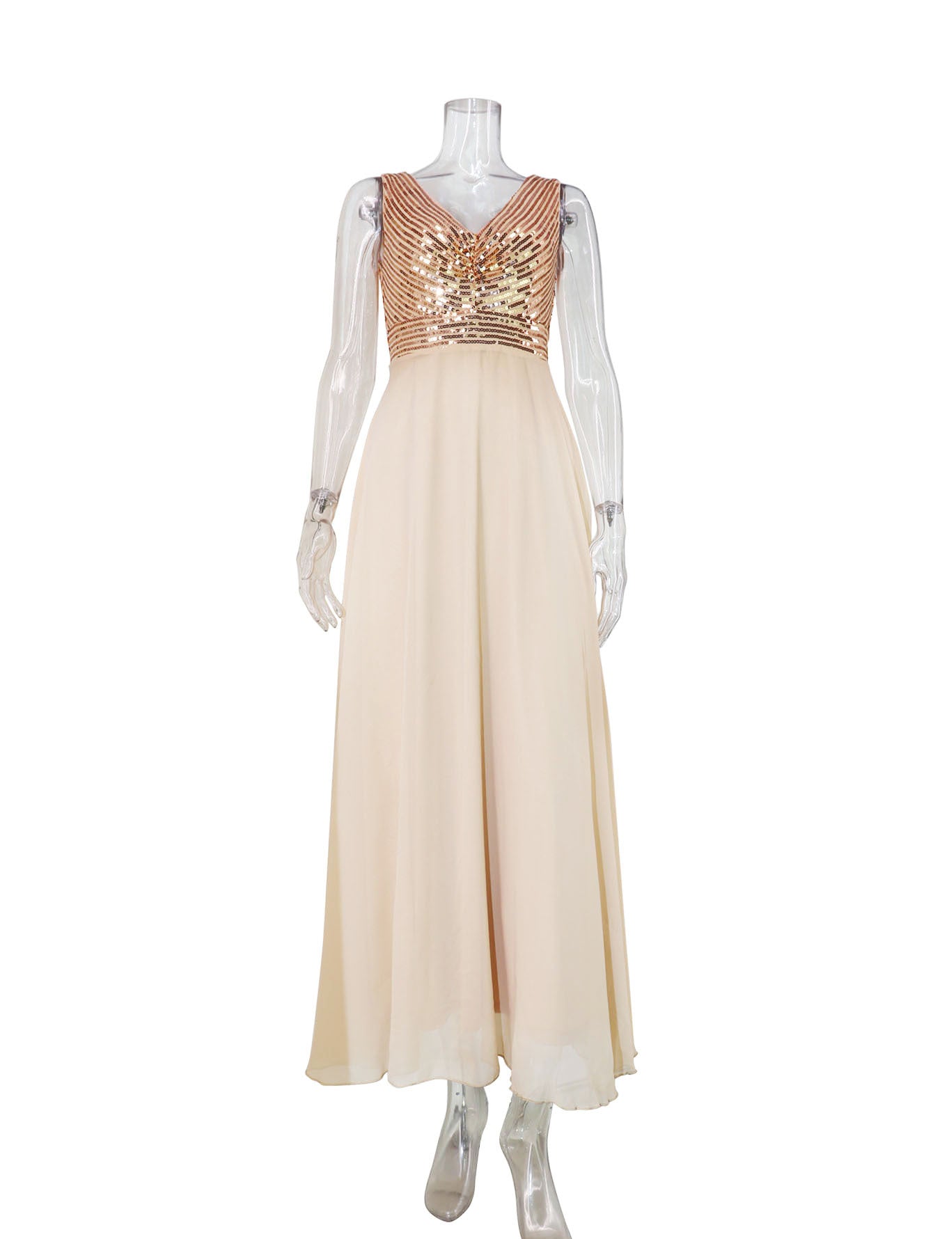 Women clothes Sexy Sequin Striped V-Neck Embroidered Formal Party Long Dress 11