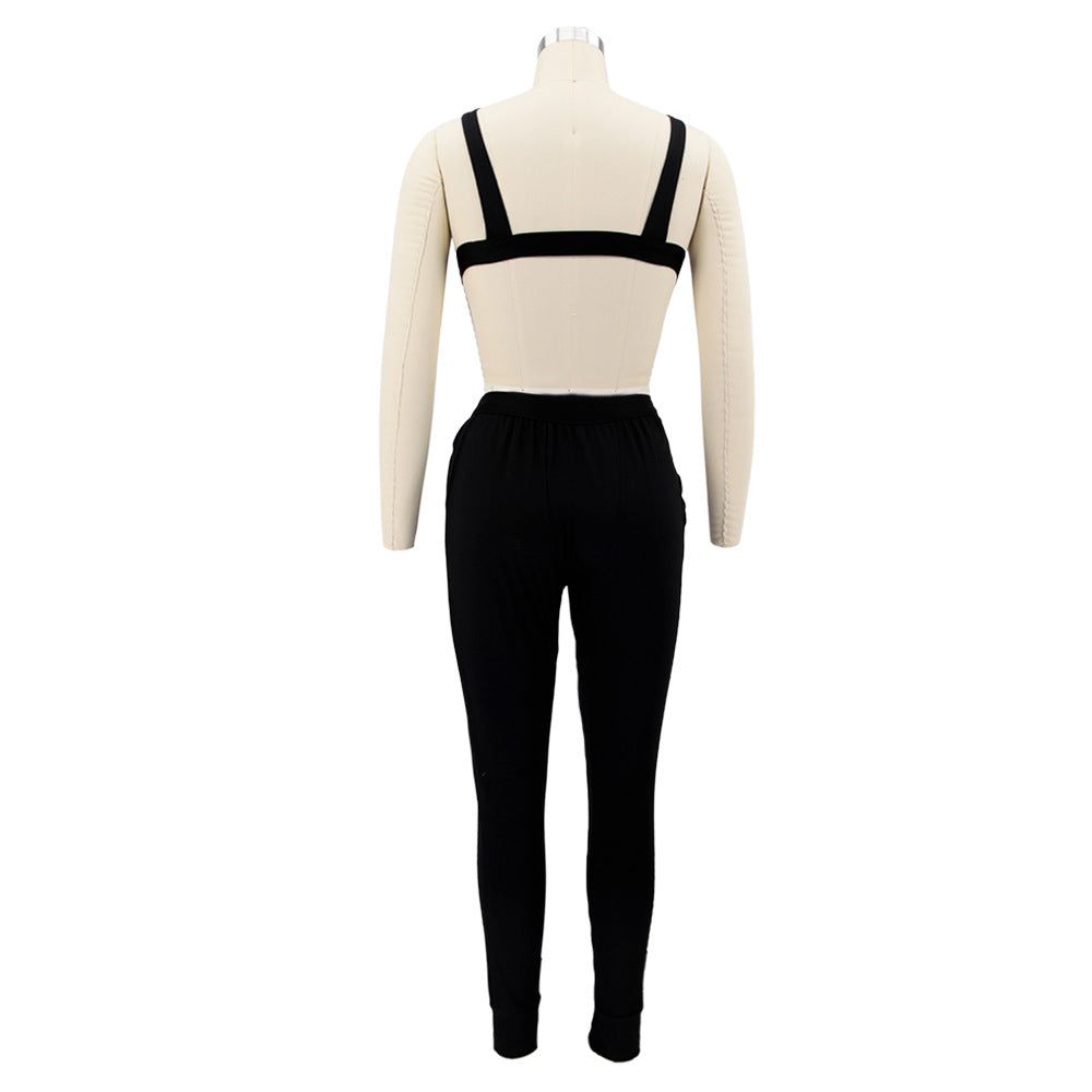 Women Solid Sling Elastic Casual Sports Two-piece Set 20