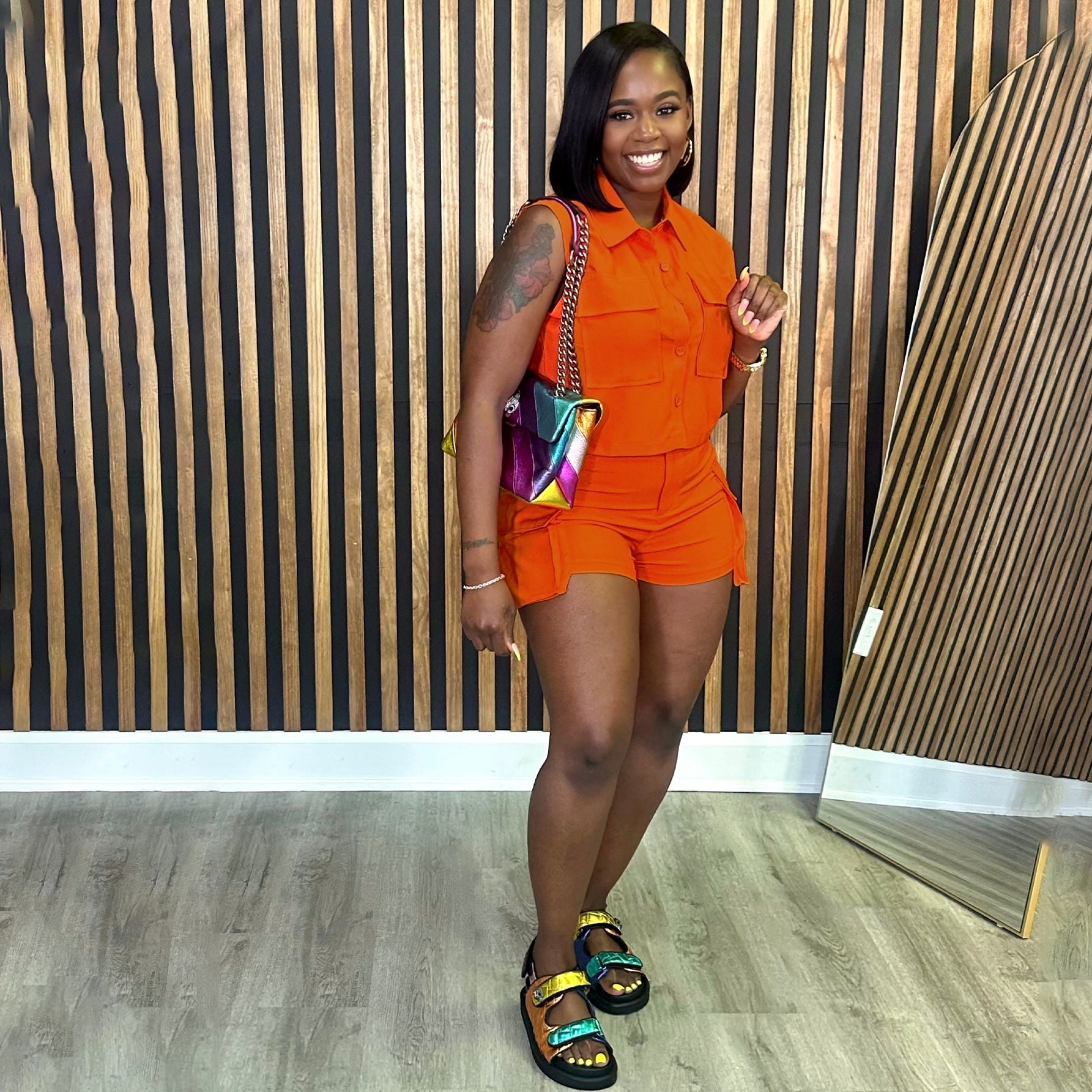 Women's Solid Color Pocket Casual Two Piece Shorts Set 3