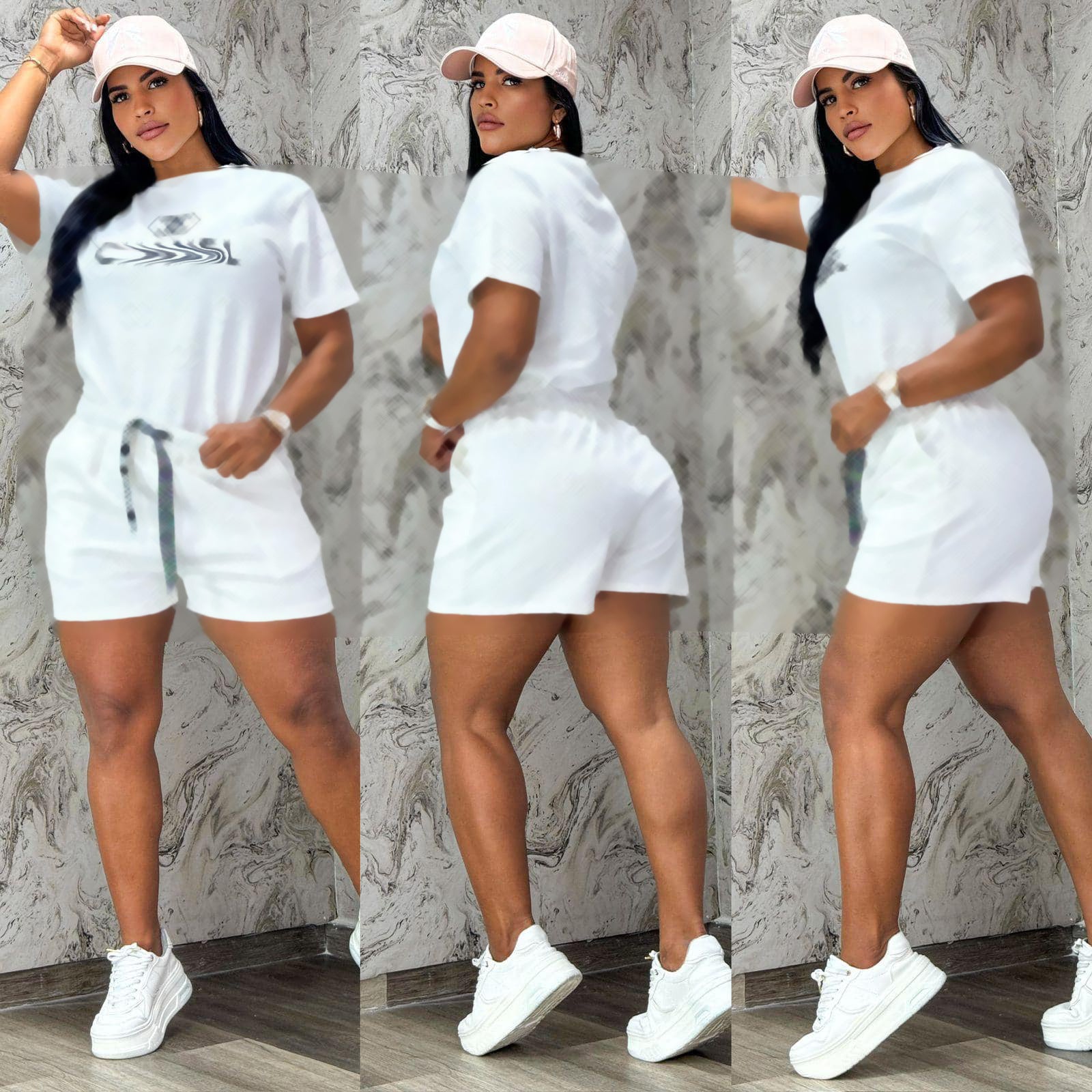 Summer Fashion Casual Sport Solid color two piece shorts set 3