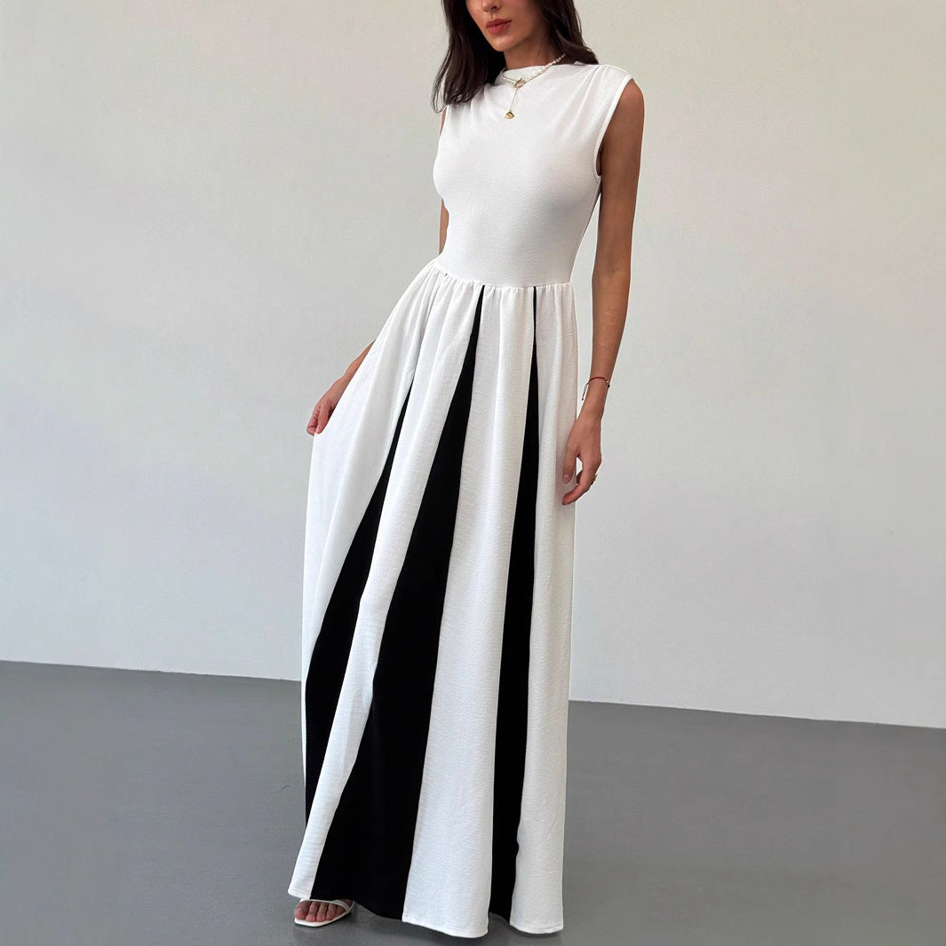 Womenƒ??s Elegant Evening Gown Contrast Patchwork Sleeveless Maxi Dress