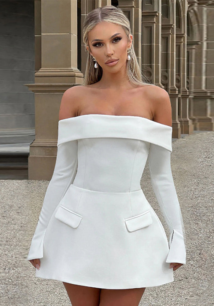 Women Backless Off Shoulder Strapless Long Sleeve Dress