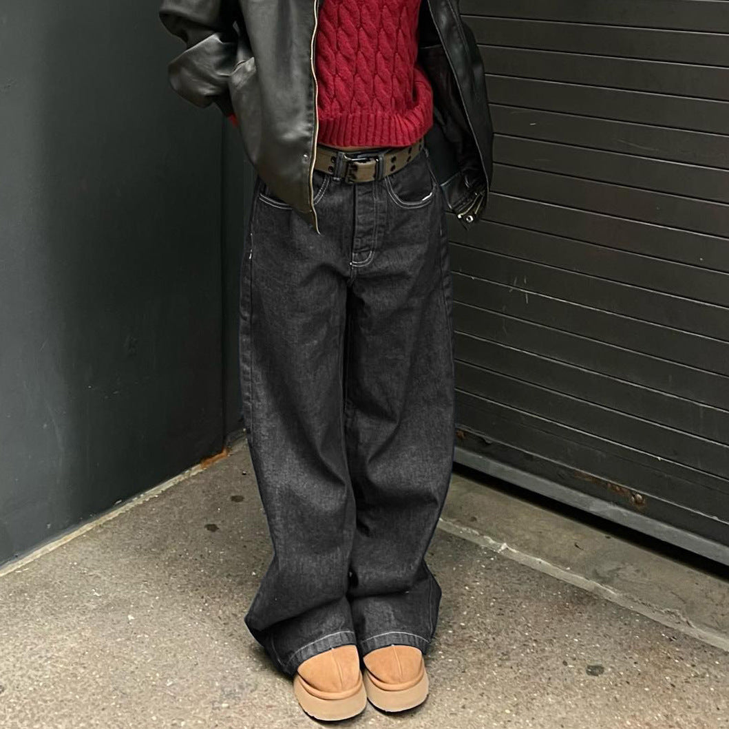 Women's High Waist Wide Leg Loose Denim Pants 5