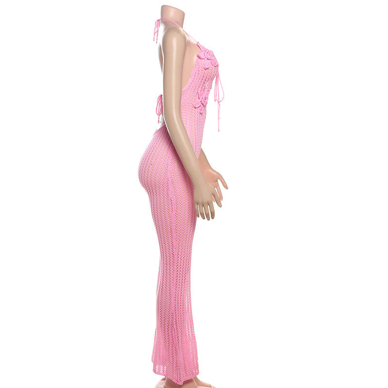 Spring Sexy Halter Neck Low Back Slim Flared Jumpsuit 12