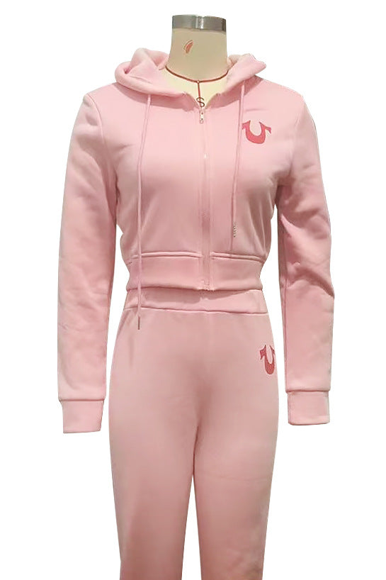 Women Solid Hoodies and trousers two-piece set 5