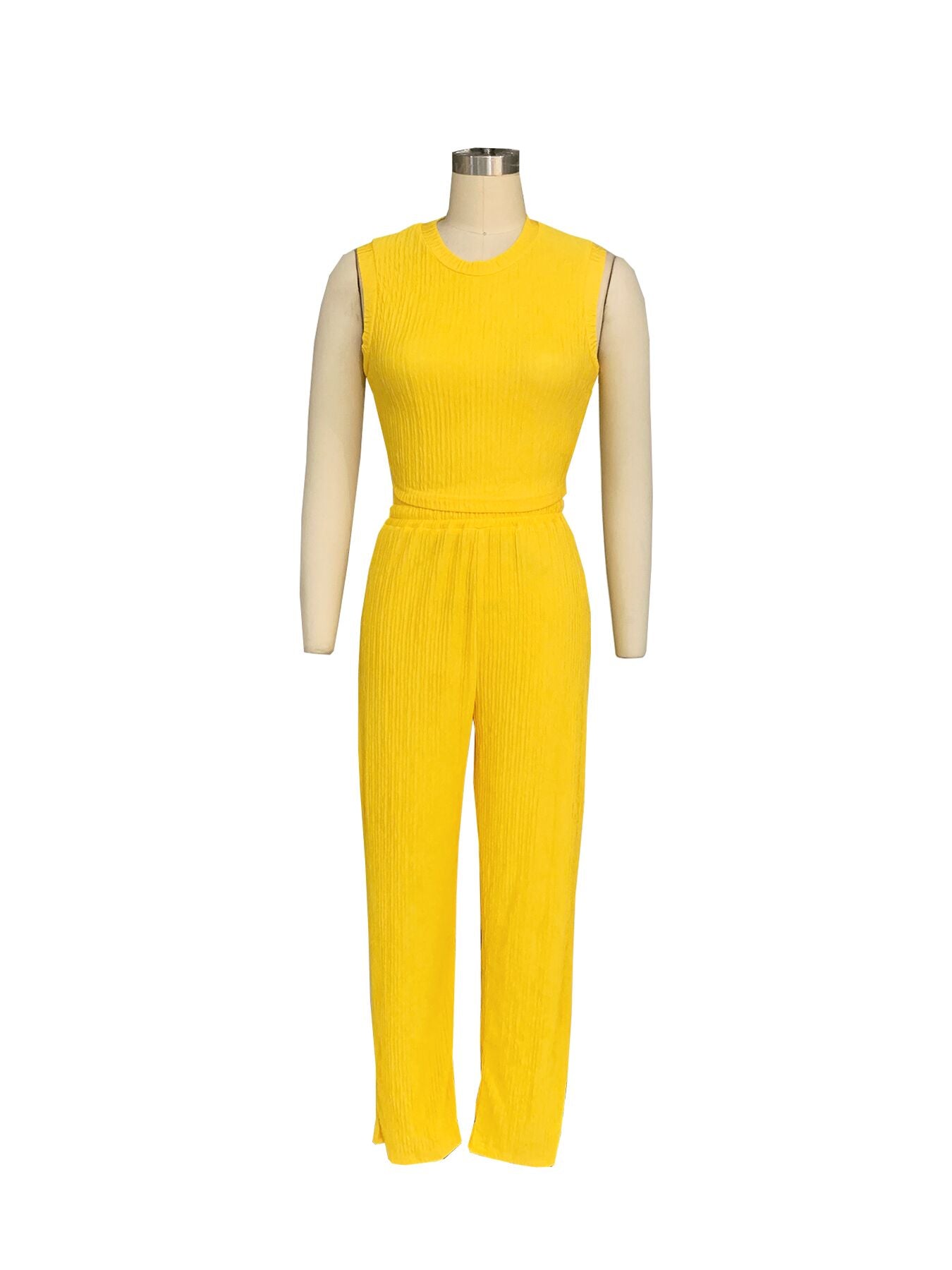 Casual High Stretch Ribbed Sleeveless Tank Top Wide Leg Pants Two Piece Set 18