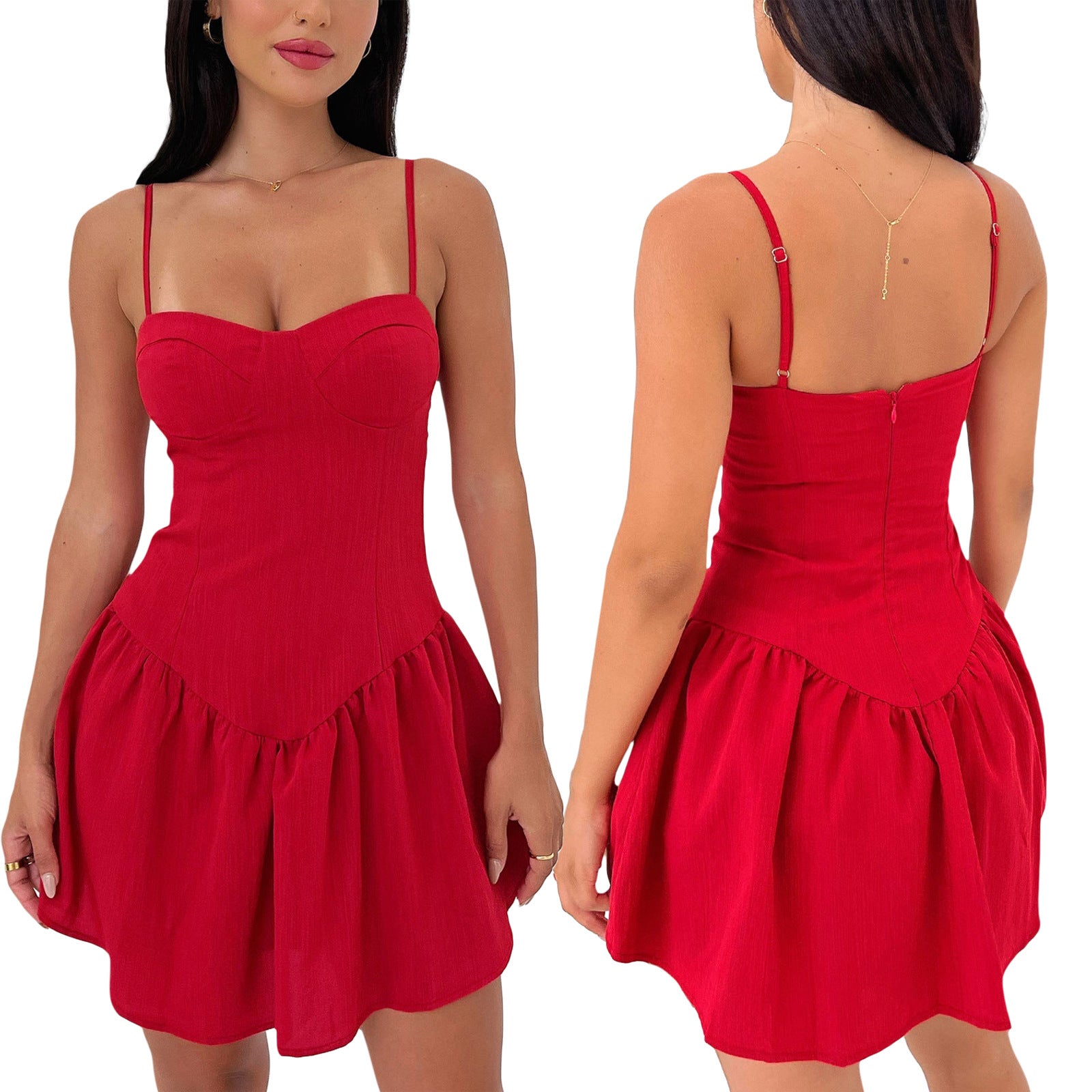 Women suspender ruffled solid dress 6