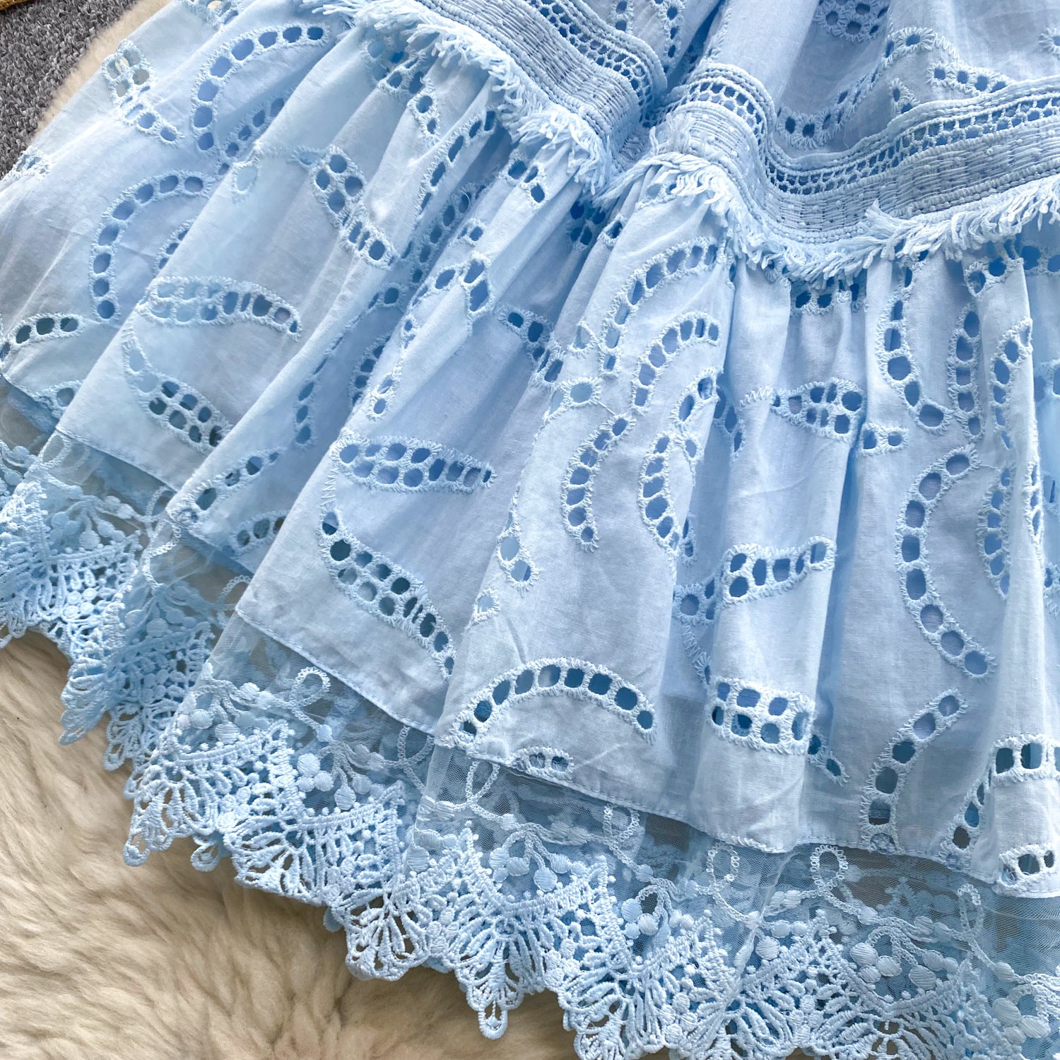 Women Summer French Lace Embroidered Dress 8