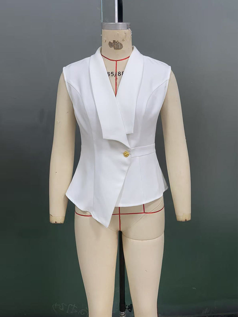 Women autumn elegant solid vest and trousers two-piece set 11