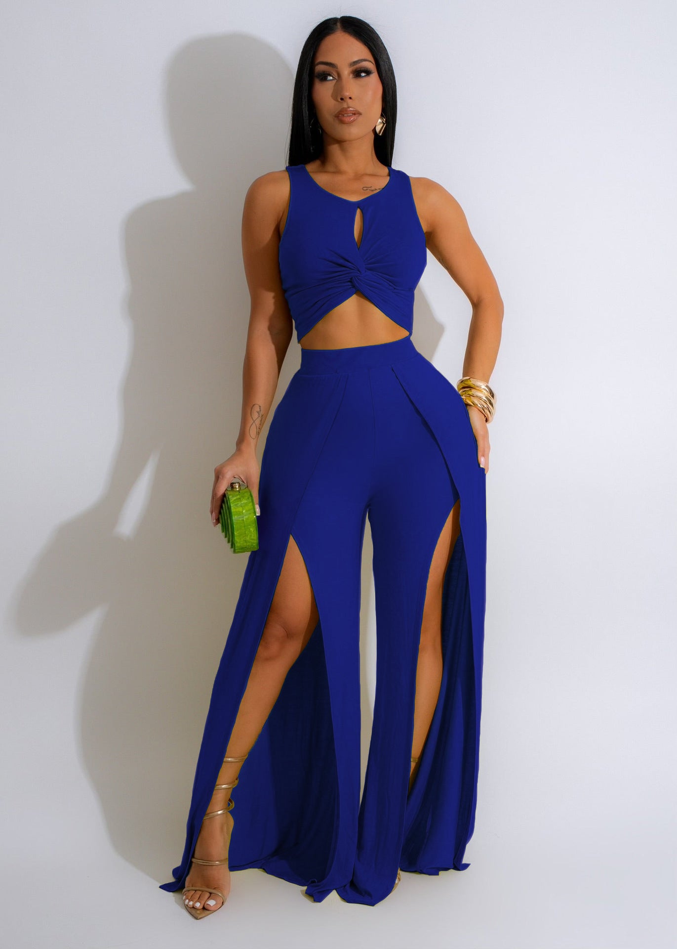Fashion Casual split vest wide leg pants two-piece set 7