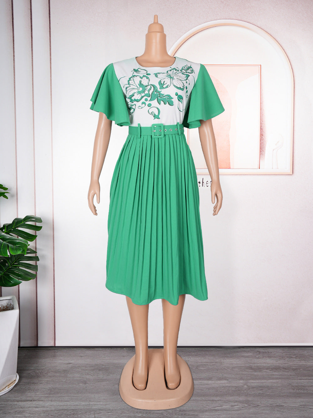 African Women's Printed Mother Of The Bride Dress Plus Size Pleated Dress With Belt 21