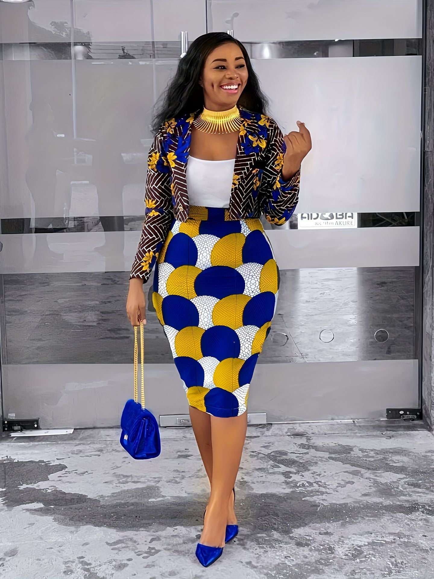 Elegant Chic Fashion Print Blazer Skirt Two-Piece Suit For Women 5