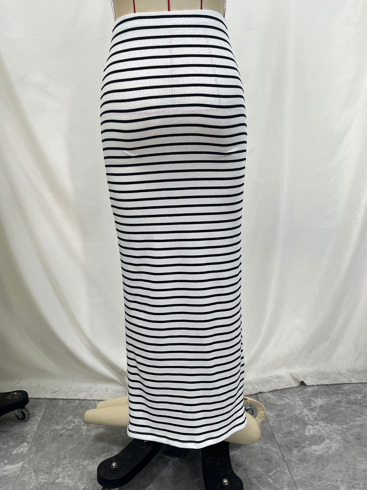 Spring Women's Knitting Stretch Stripe Slim Long Skirt 8