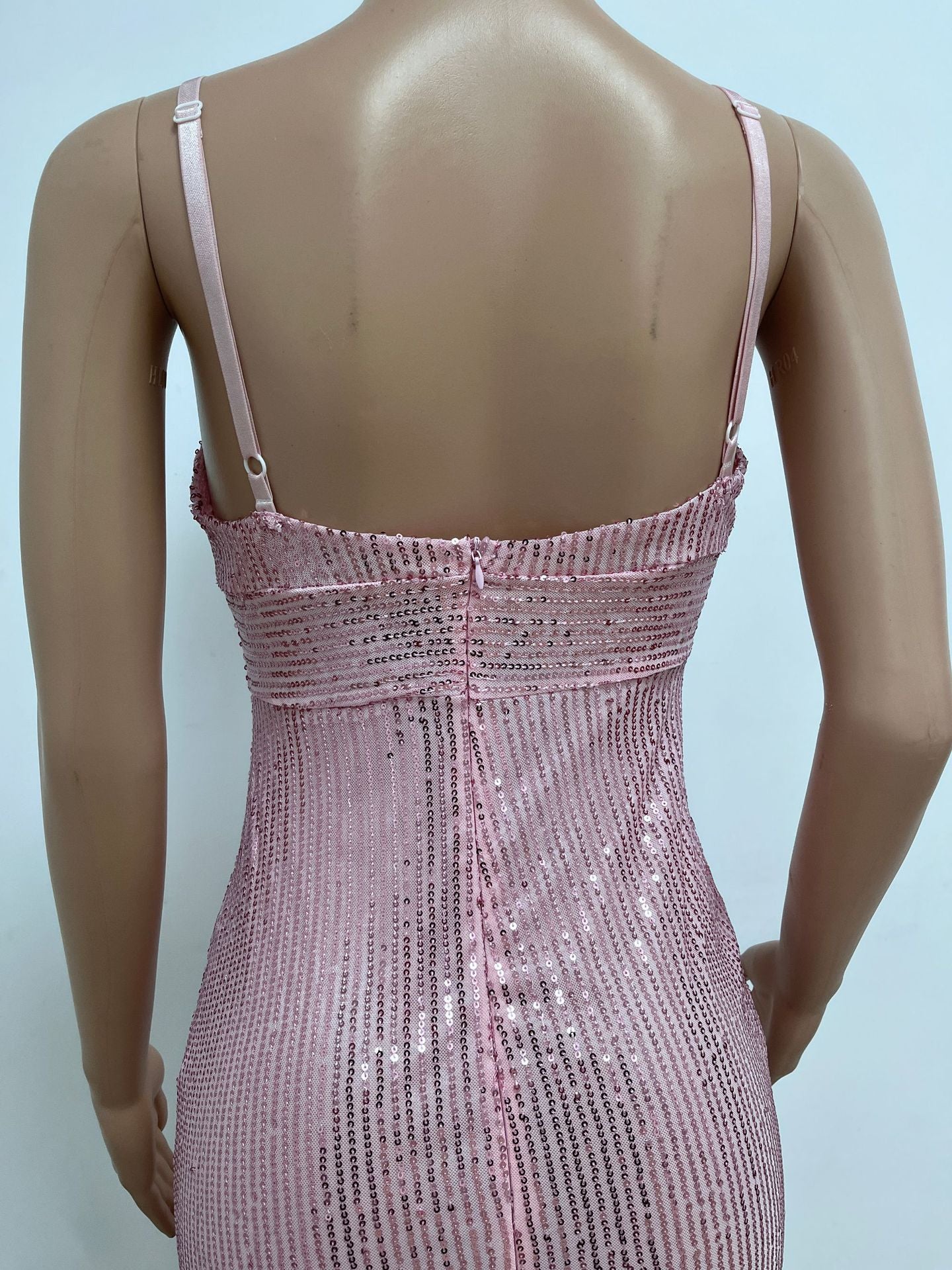 Women's Summer Slit Low Back Dress Sequined Sleeveless Suspender Dress 49