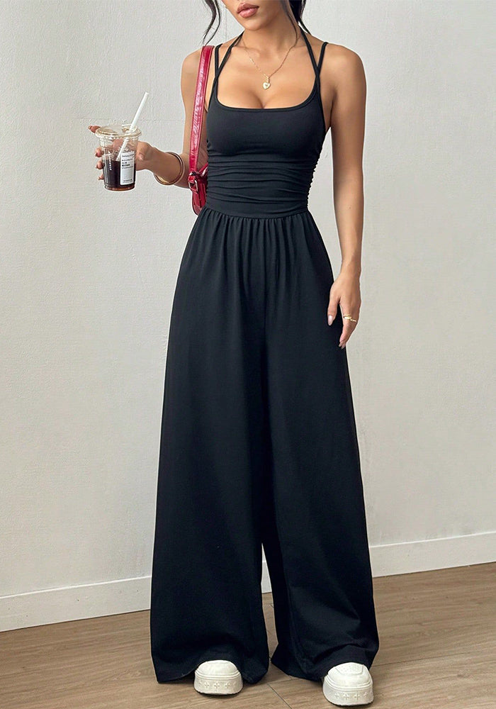 Women Black Strapless Sports Casual Jumpsuit