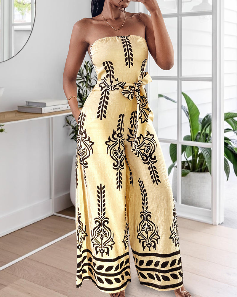 Print Strapless Belt Wide Leg Jumpsuit 5