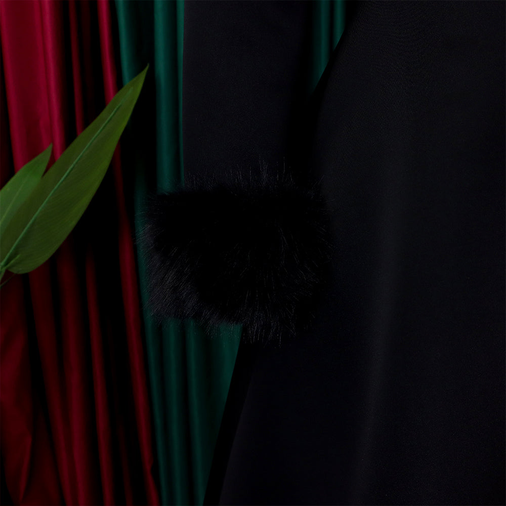 Winter Chic Elegant Fur Decorated Long Sleeve A-Line African Party Dress 45