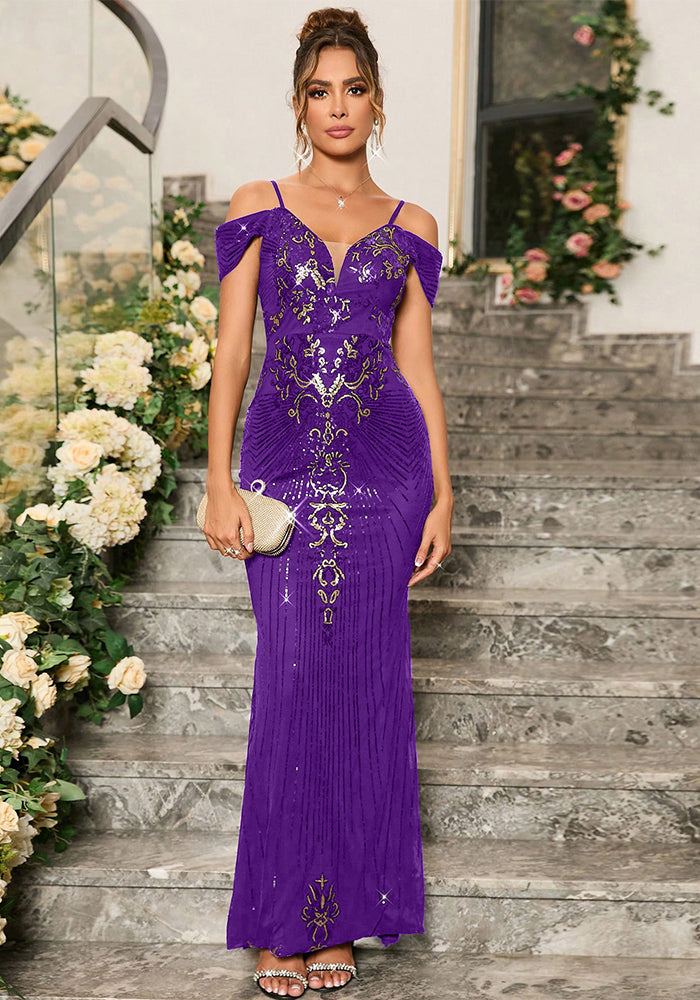 Women off-shoulder summer sequined evening dress