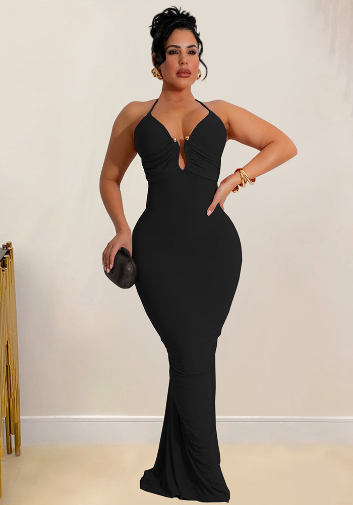 Fashionable Women's Sexy Strap V-Neck Low Back Slim Dress