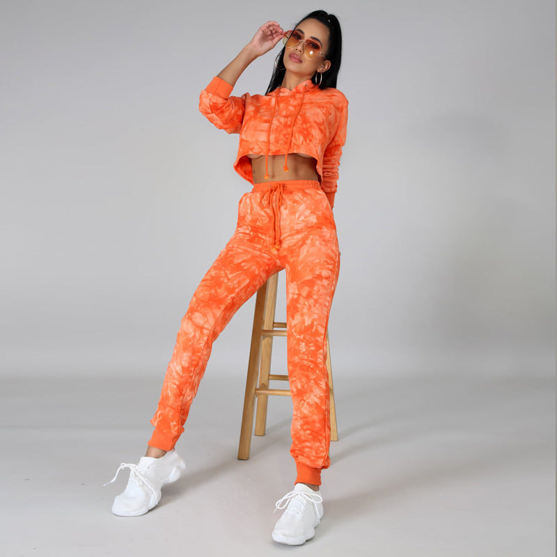 Tie Dye Hooded Sports Long Sleeve Loose Hoodies Pants Two Piece Set 6
