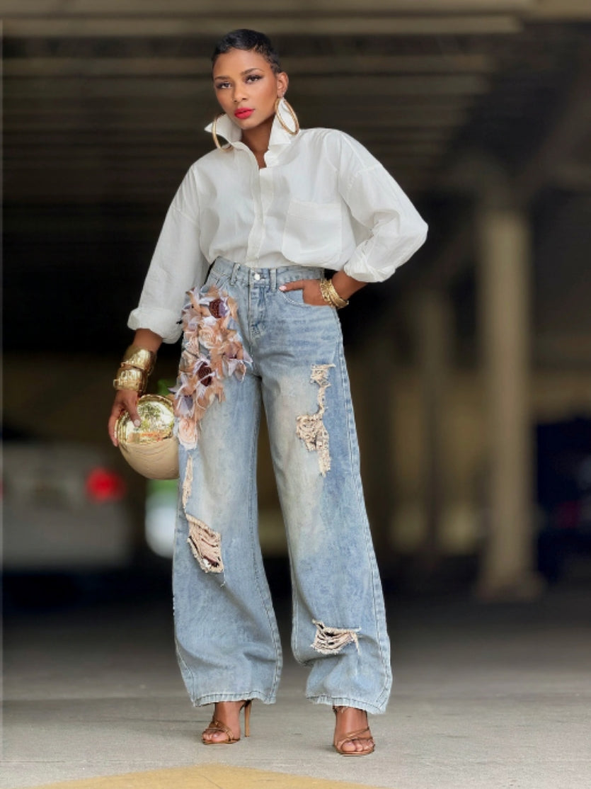 Rose Ripped Women's Denim Pants 4