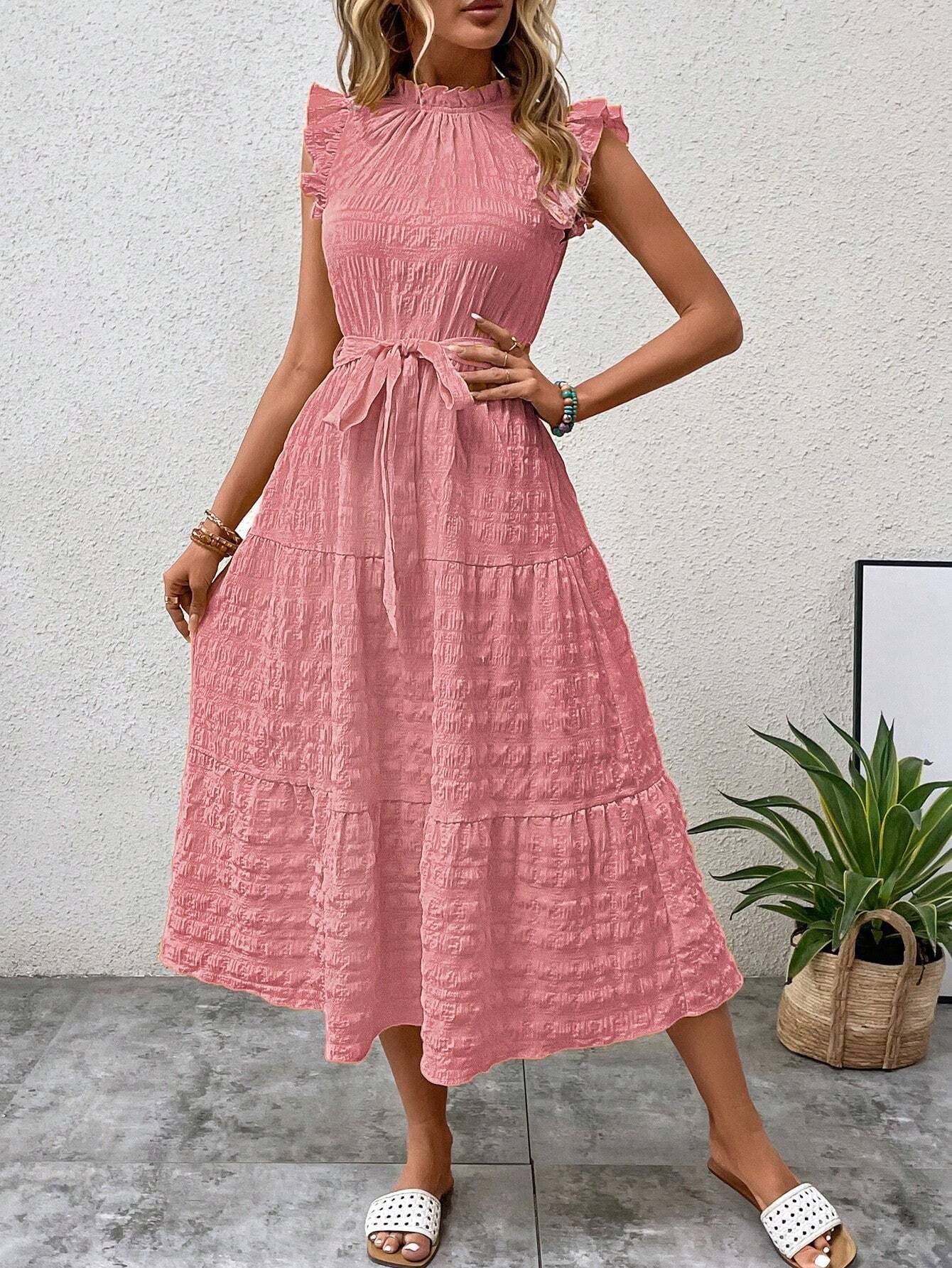 Women Summer Ruffle Edge Strappy Dress 7