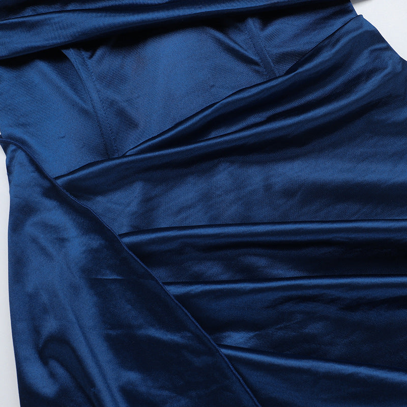 Autumn Chic Sexy Deep V Slim Waist Satin Slit Dress 27