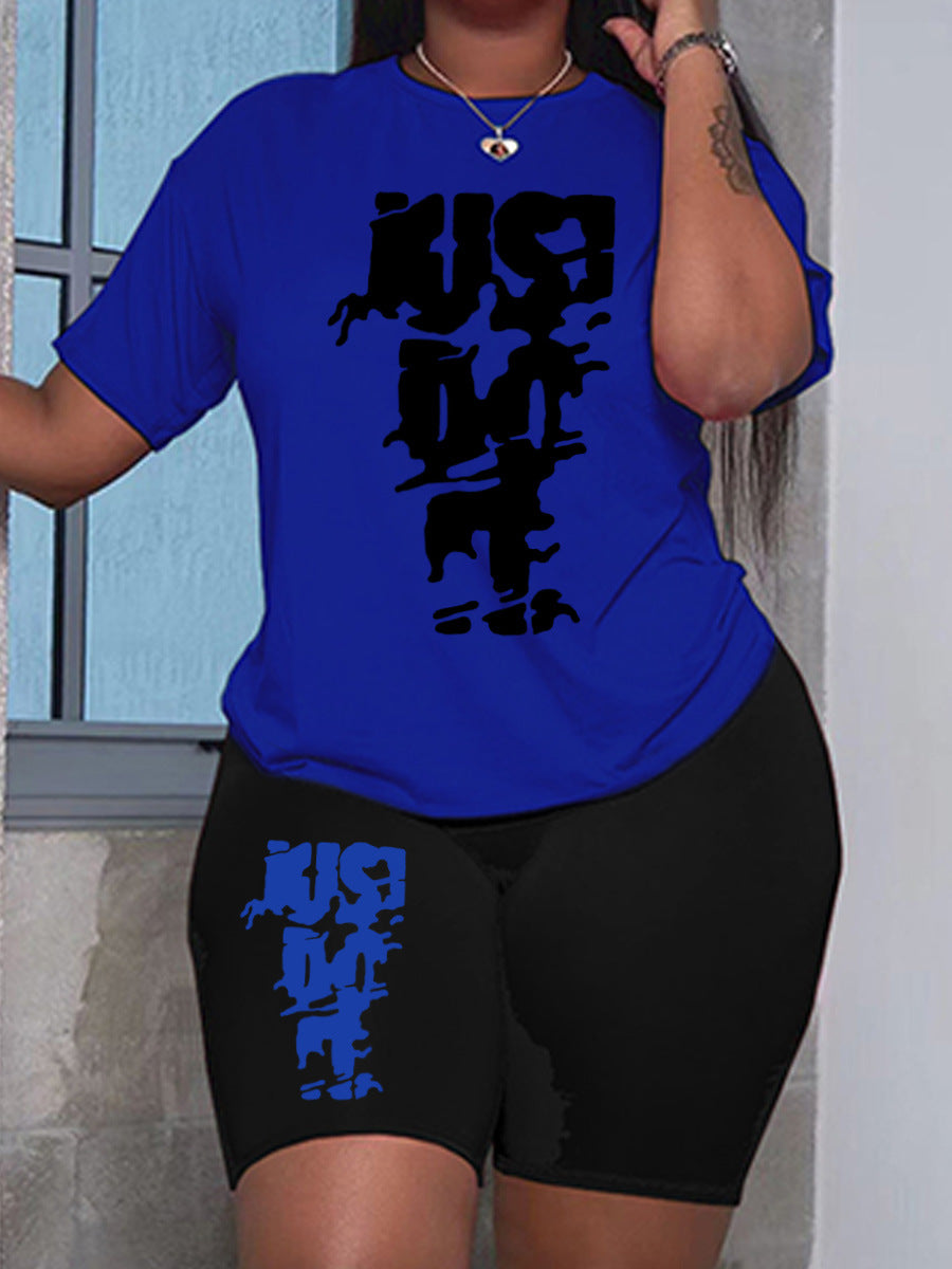 Printed Women's Fashion T-Shirt Shorts Two-Piece Set 4