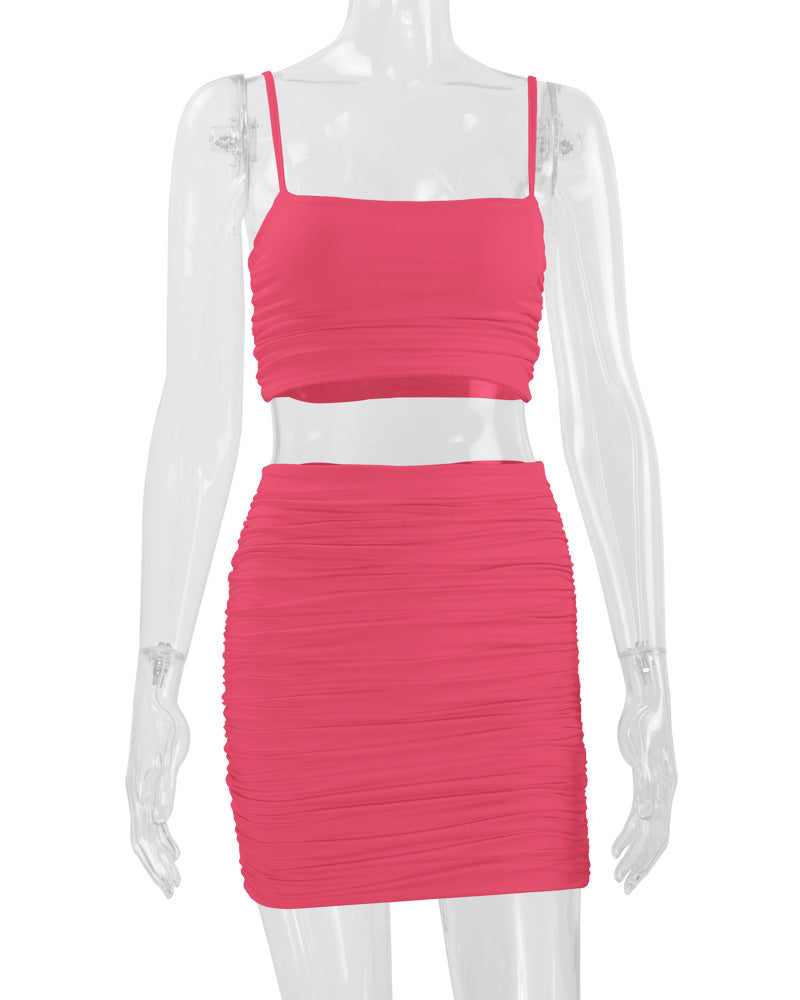 Sexy Camisole Ruched Bodycon Skirt Two-Piece Set For Women 34
