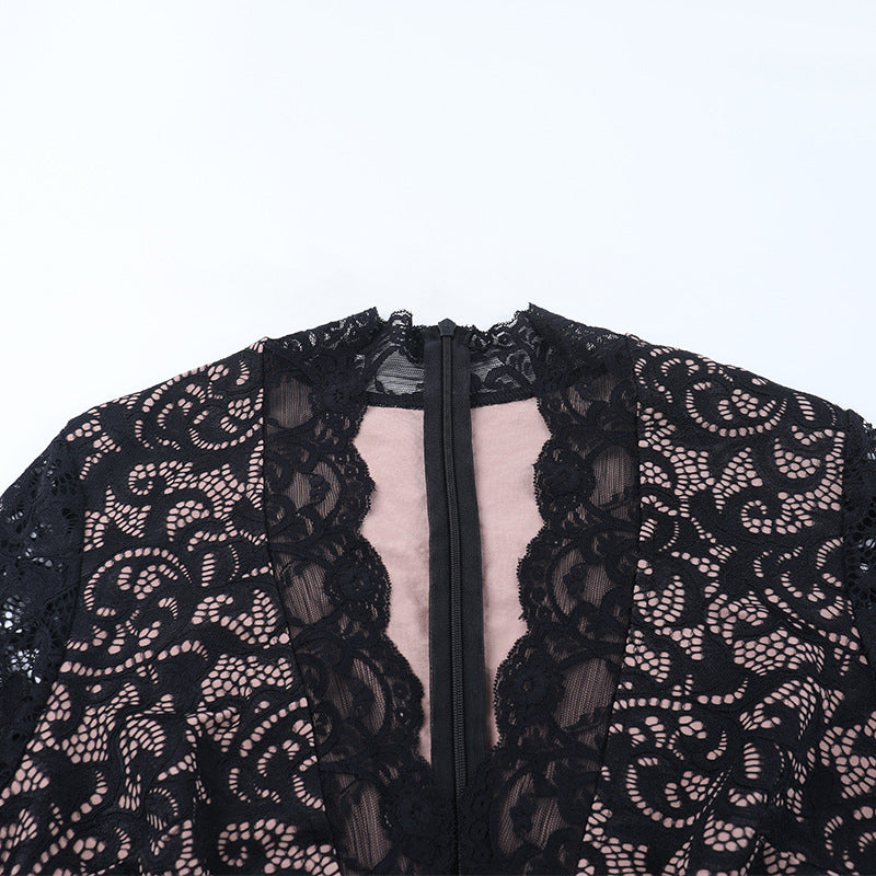 Women Fall Sexy Lace Long-Sleeved Bodycon Dress 11