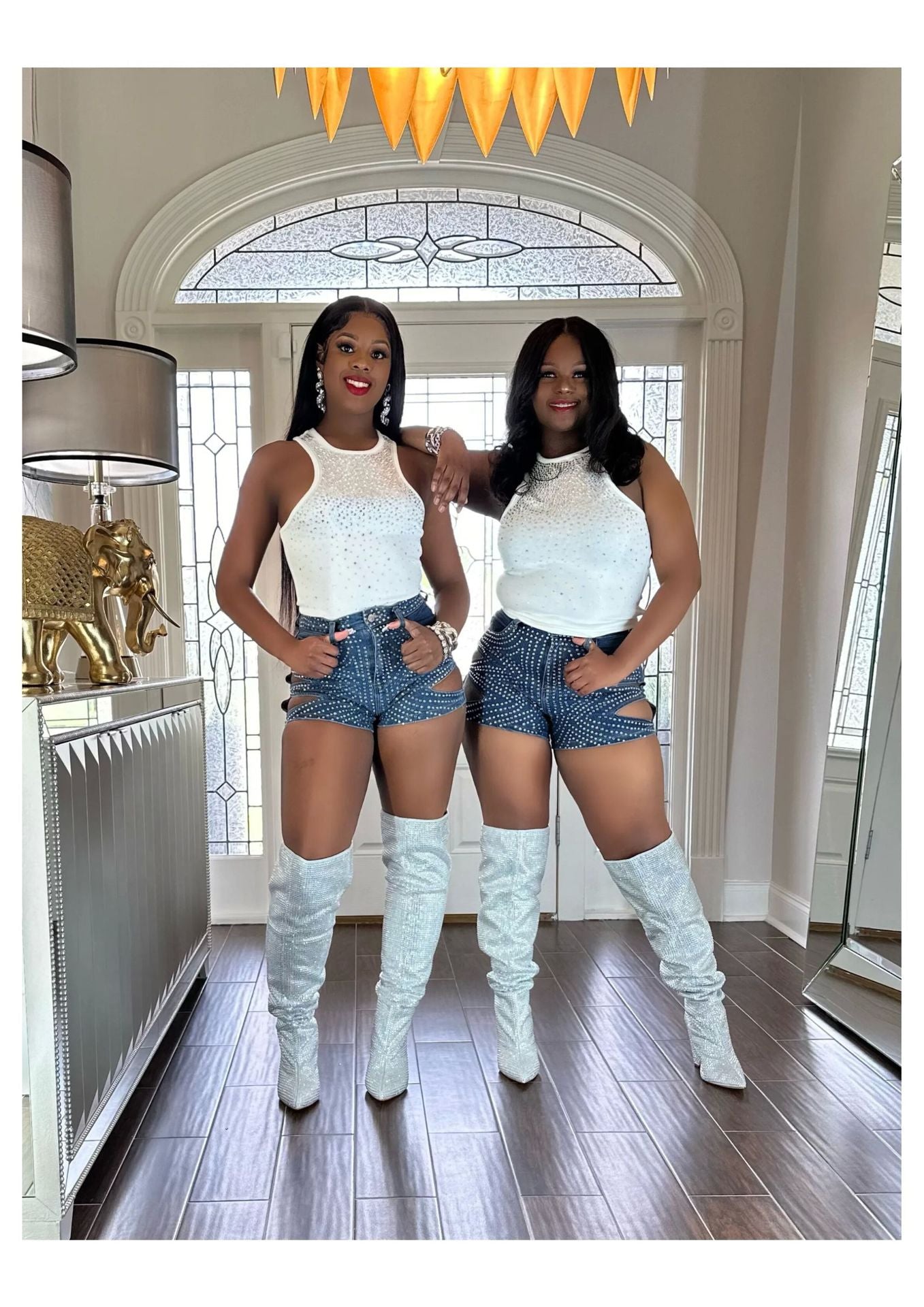 Women's Summer Beaded Ripped Washed Tight Fitting Sexy Stretch Denim Pants 16