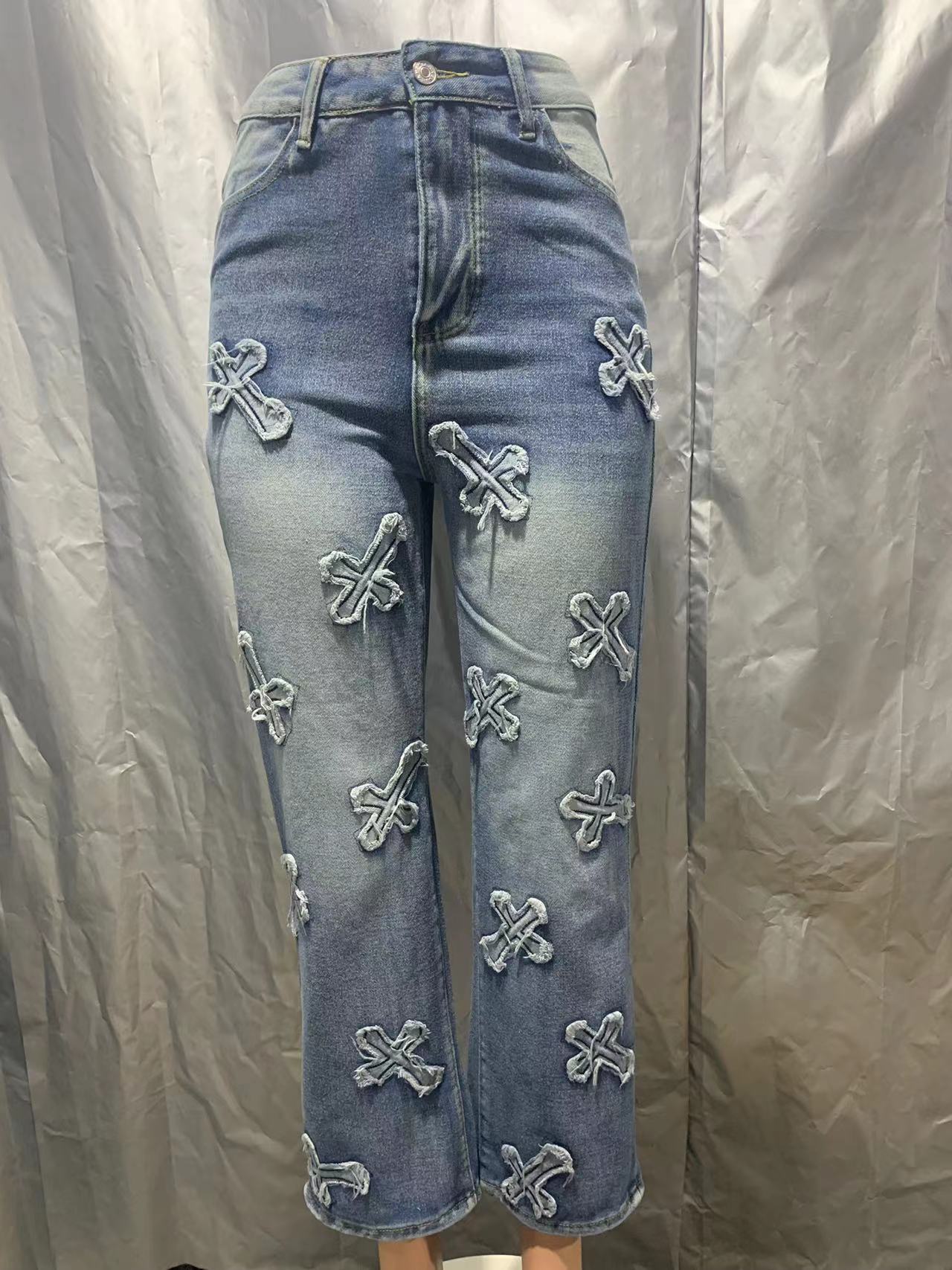 Women autumn tassel cross washed Denim Pants 10