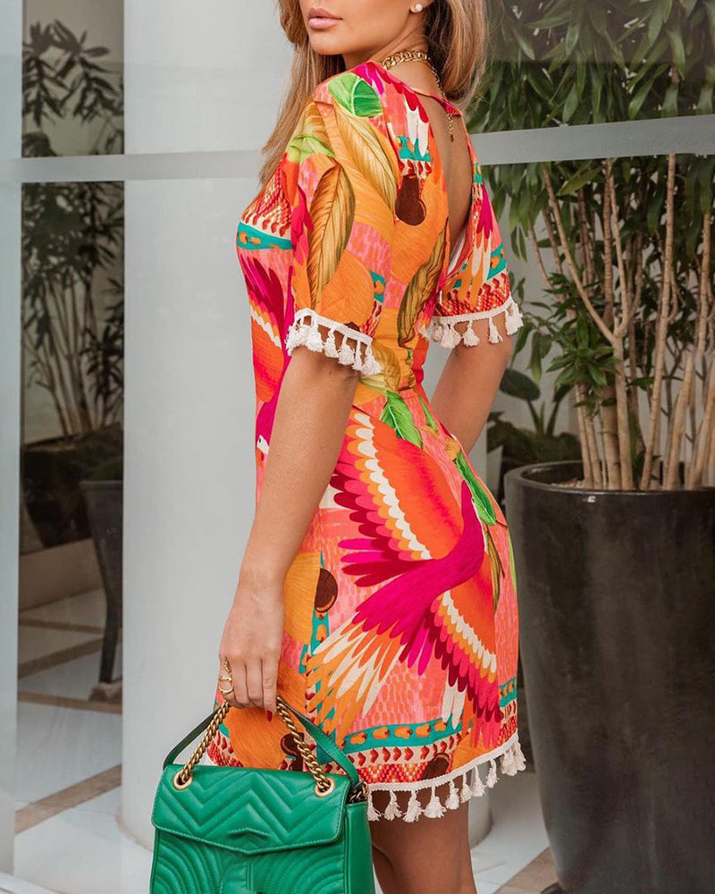 Women Multi-Color Printed Backless Dress 3