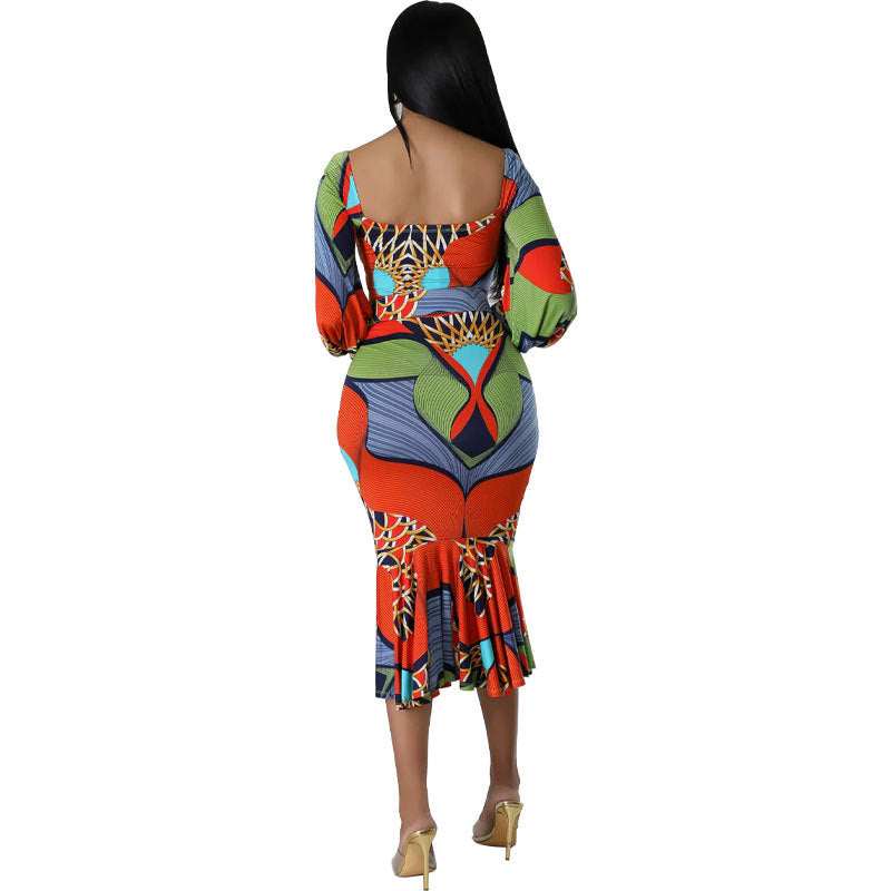 Casual Fashion Women's Long Sleeve Slim Printed Dress 5