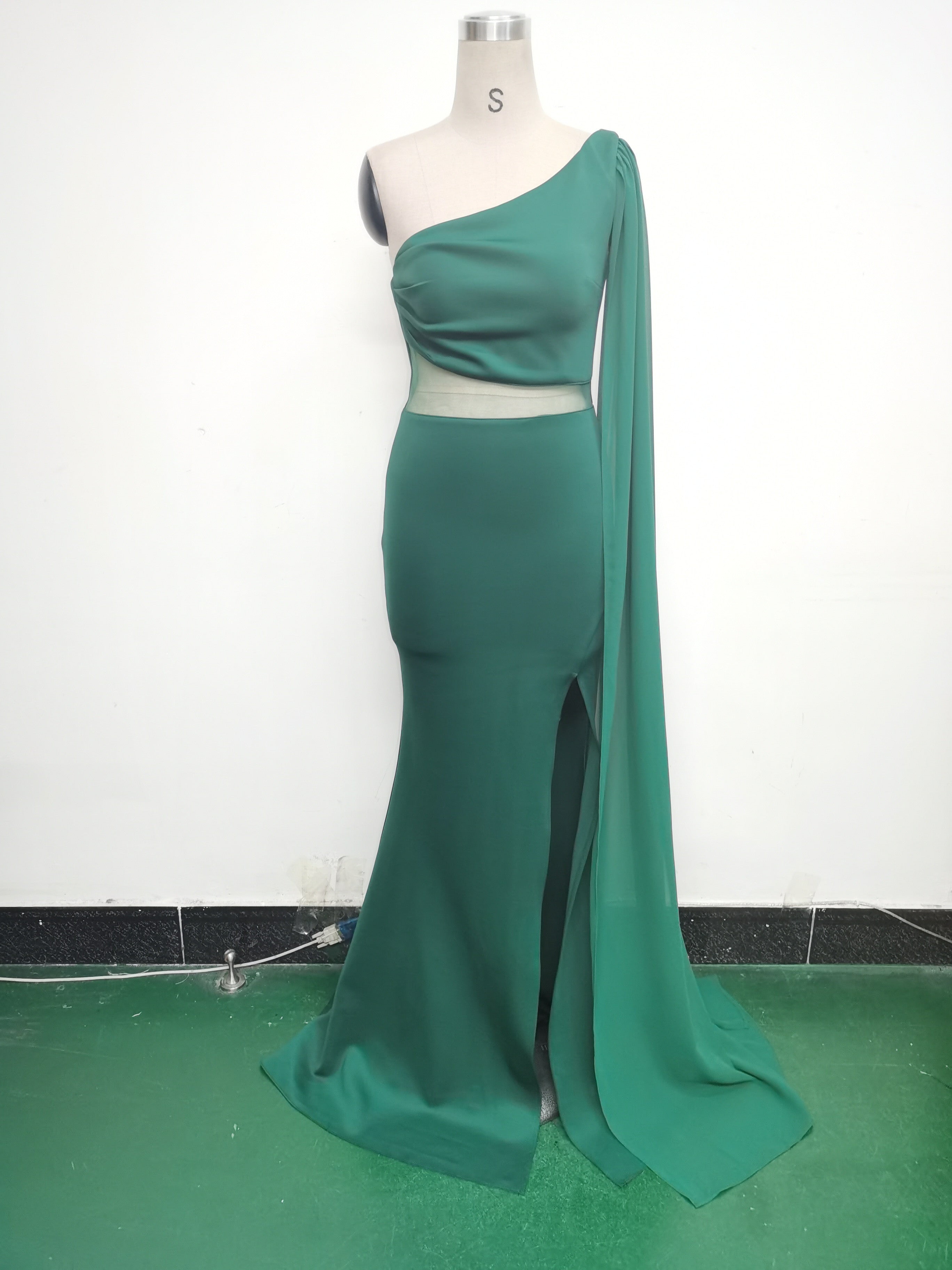 Women One Shoulder Slant Back Patchwork Mesh Formal Party Evening Dress 29