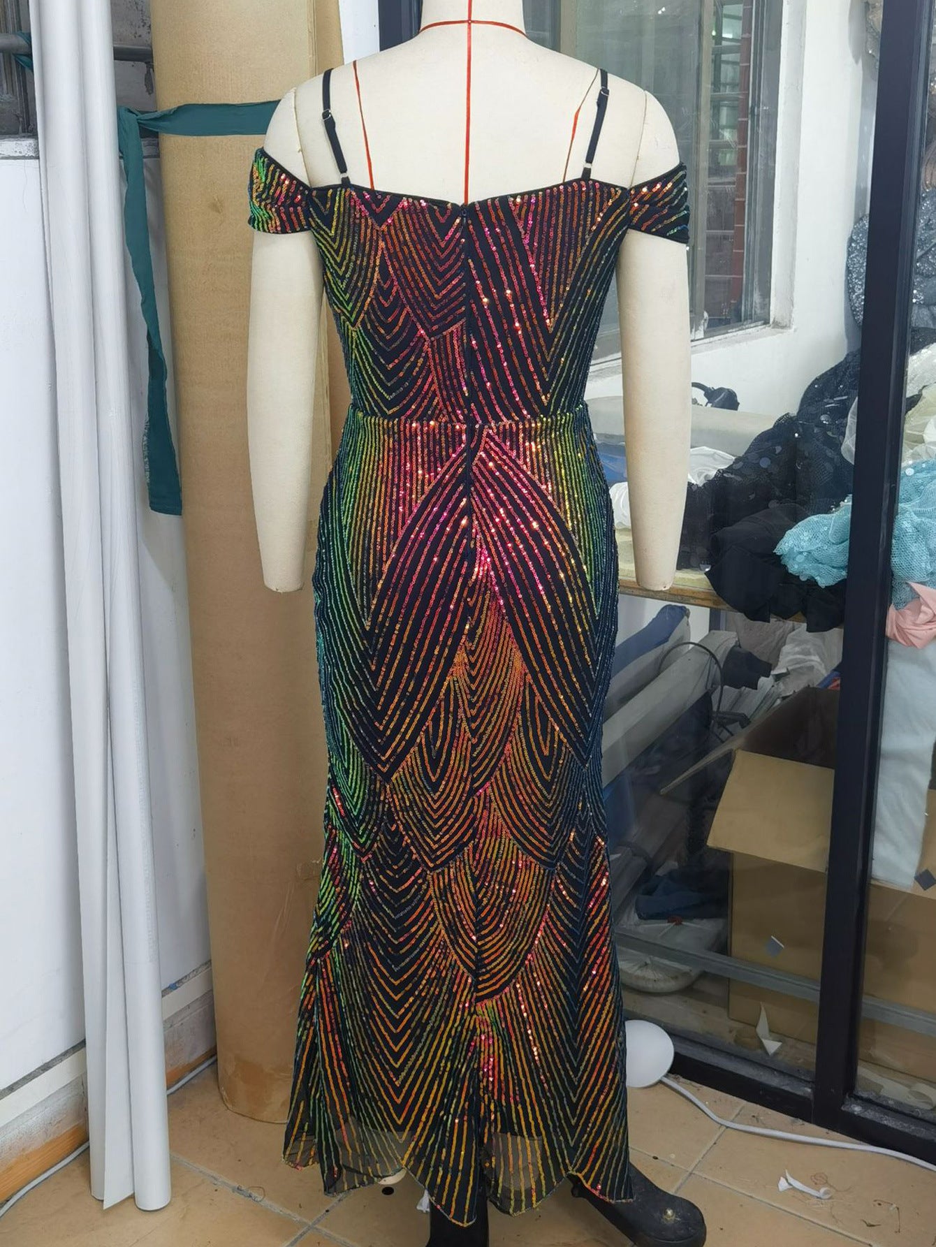 Sexy Sequined Strap Off Shoulder Women's Ball Evening Dress 18