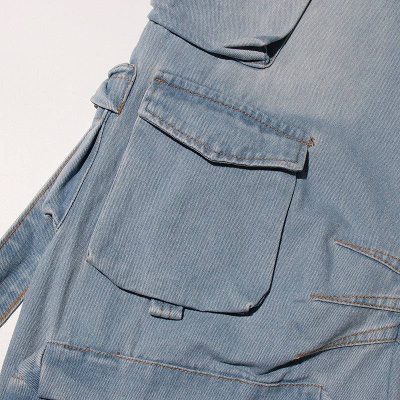 Women Street Denim Washed Cargo Wide-Leg Pants 15