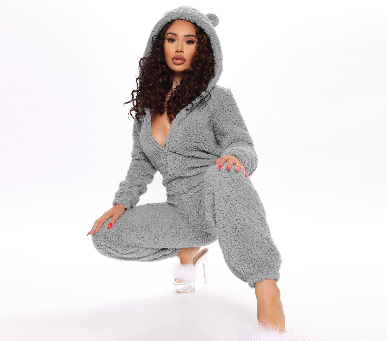 Women Long Sleeve Hooded Casual Jumpsuit 12