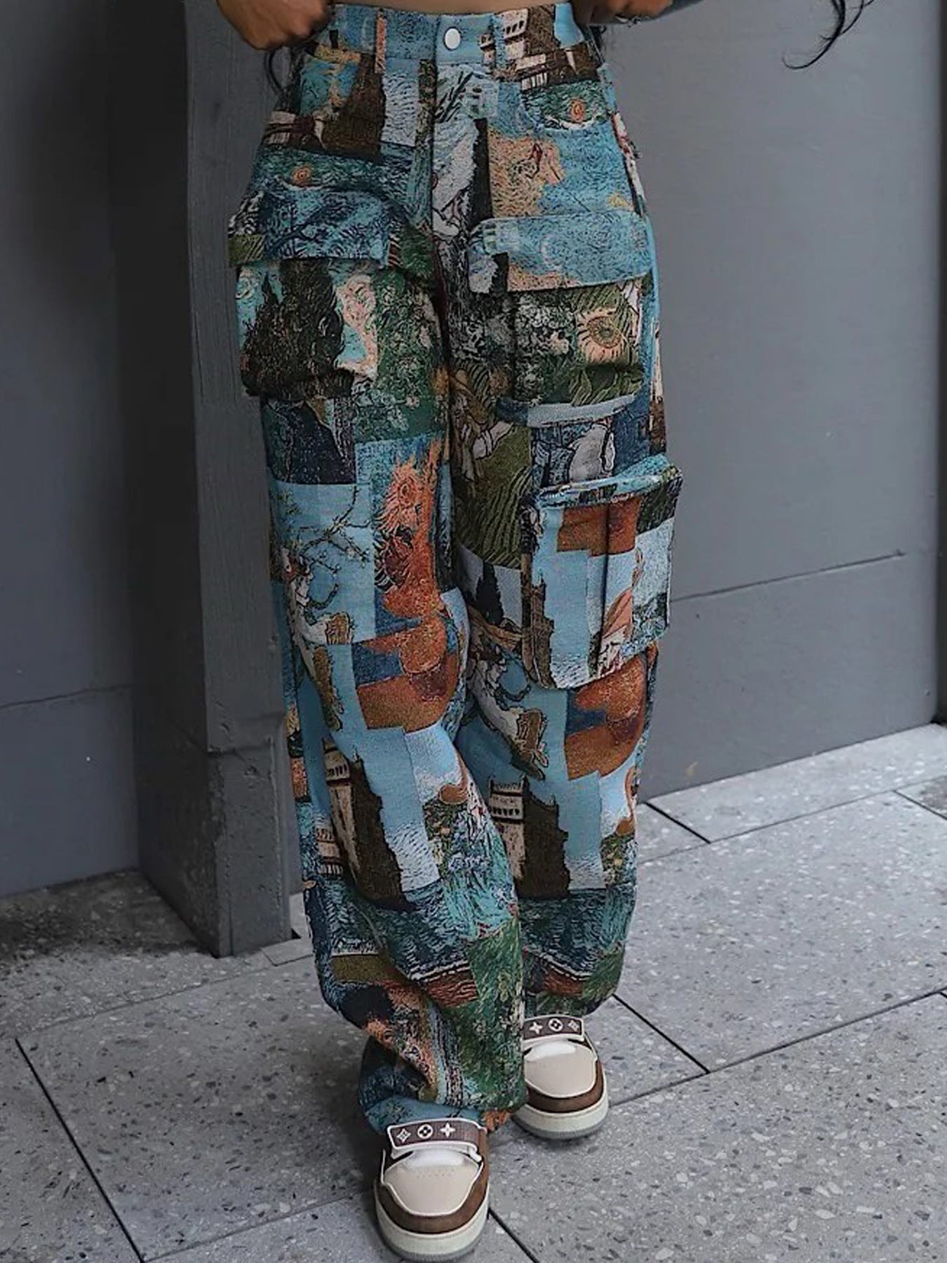 Casual Women's Fashion Trend Jacquard Multi-Pocket Cargo Pants