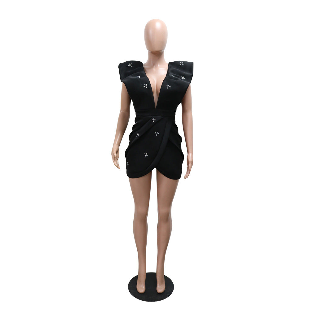 Women Sexy V Neck Beaded Party Bodycon Dress 6