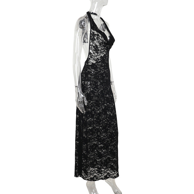 Women Fall Sexy Lace Lace-Up Backless Dress 5