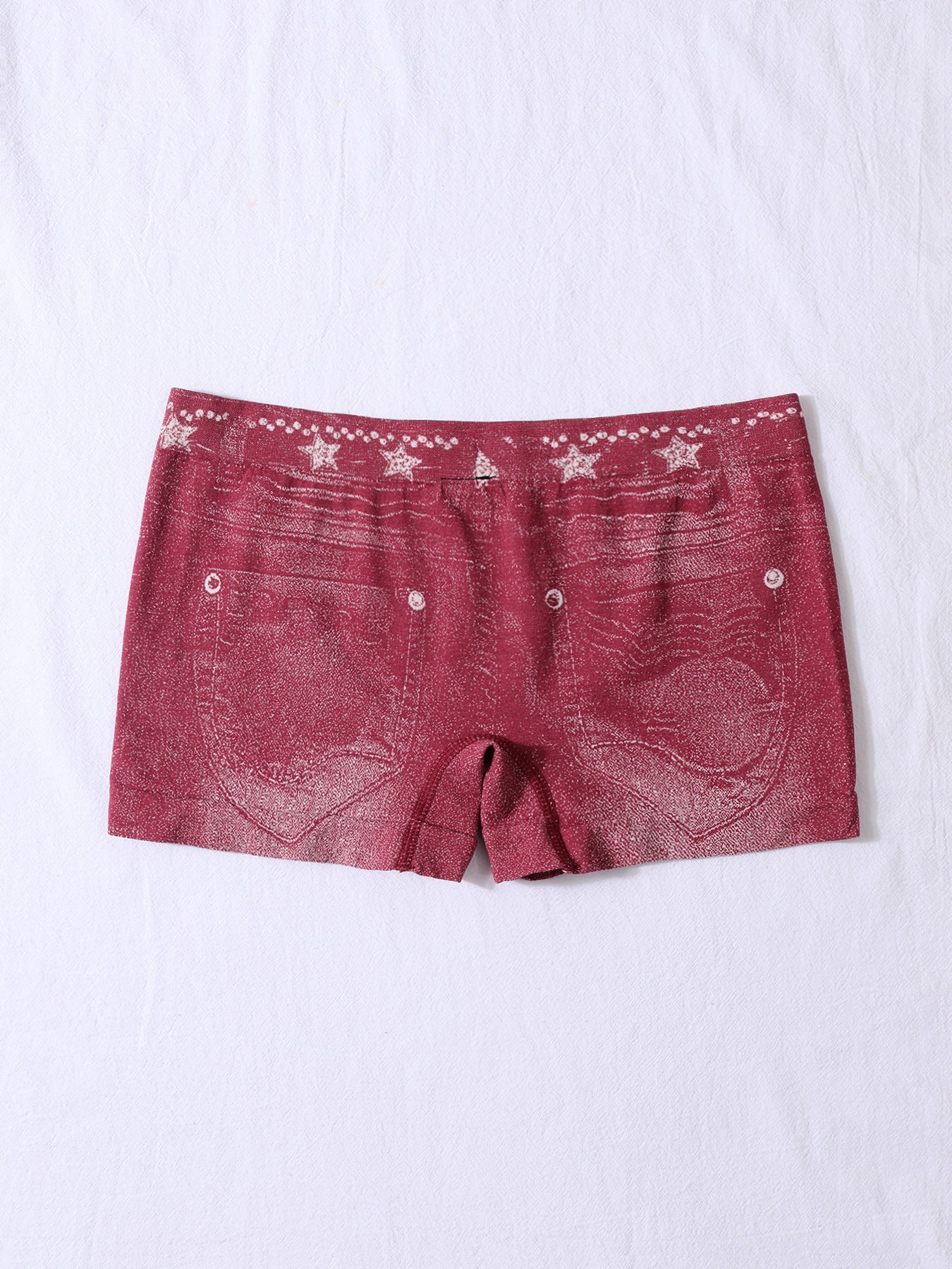 Seamless Simulated Denim Pattern Print Outdoor Wear High Stretch Mid-Rise Women's Square Leg Shorts 16