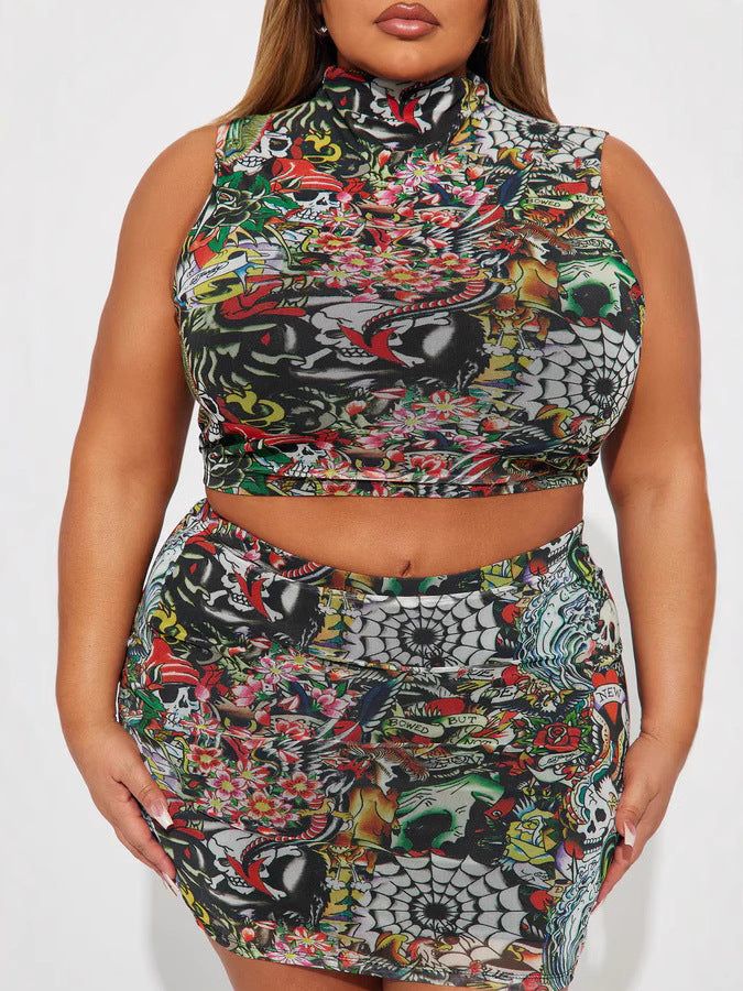Women Sexy Print Tank Top and Skirt Two Piece Set 6
