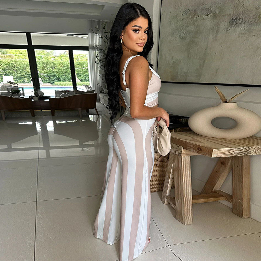 Women's summer striped strap fashion Casual two piece pants set 7