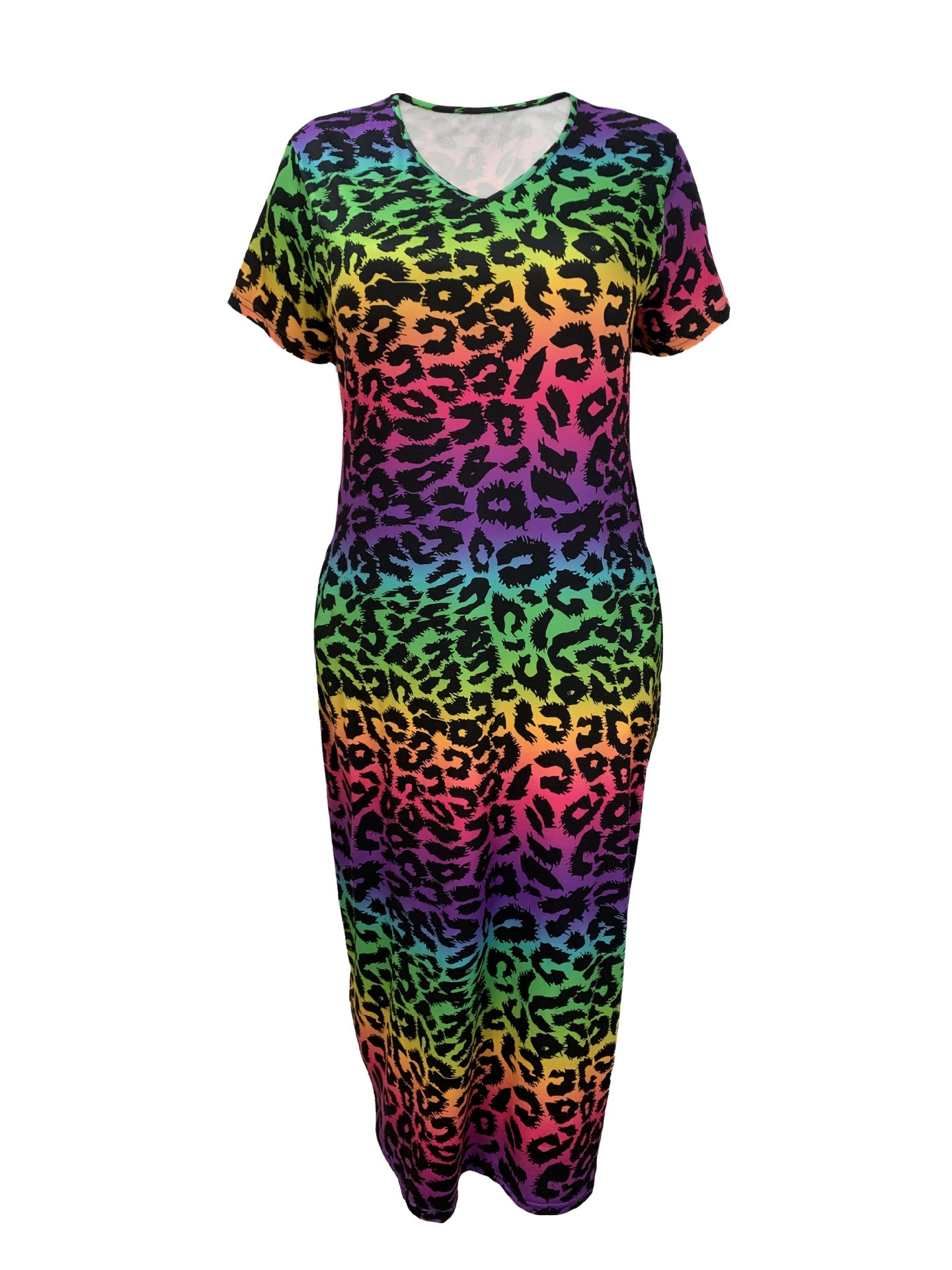 Plus Size Women V-Neck Printed Pocket Dress 6