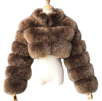 Cropped Coat Fashionable Faux Fur Coat Women Stand Collar Long Sleeves 25
